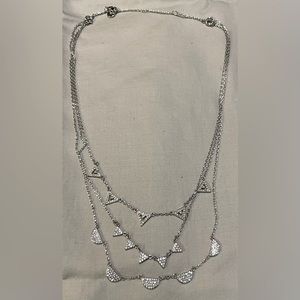 Stella and Dot 3 strand necklace, Pave on one side, silver